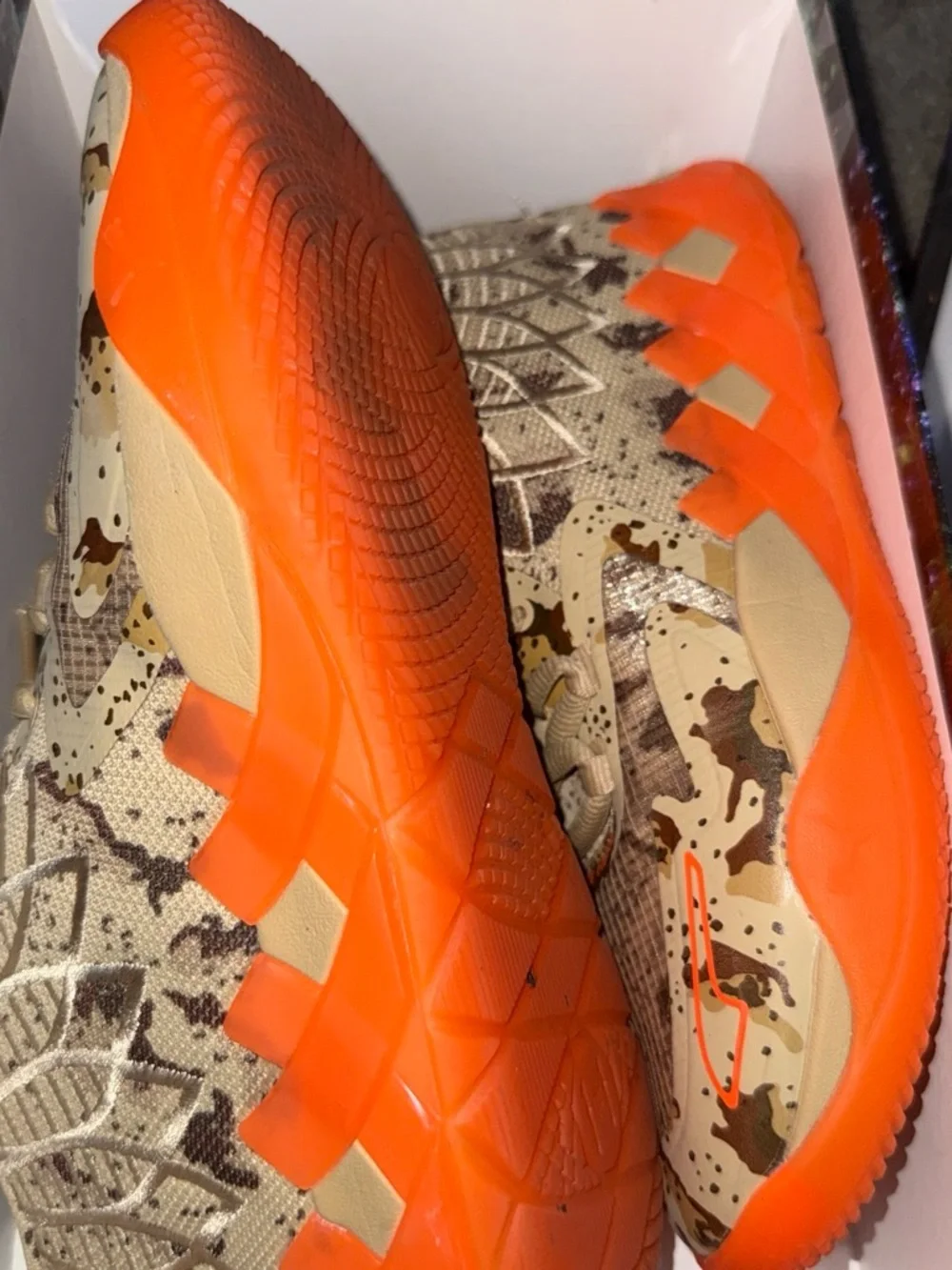 Puma Men's Athletic Shoes Beige Camo with Bright Orange Accents